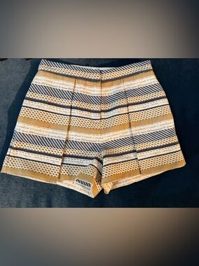 BCBGMaxAzria Striped High-Waist Knit Shorts in Mustard, Navy & Cream